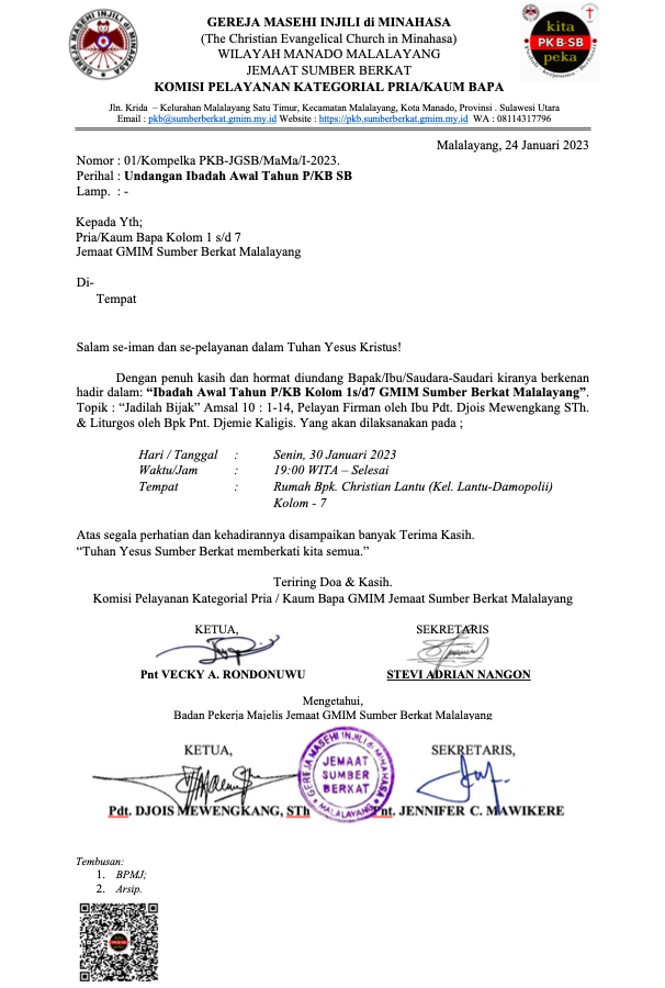 Undangan Ibadah P/KB Awal Tahun 2023