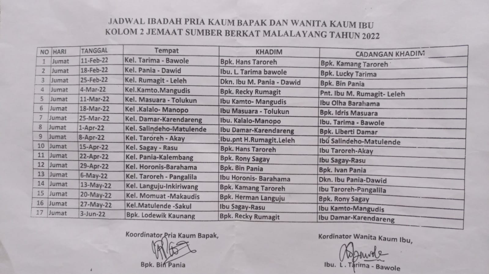 Jadwal Ibadah P/KB Kolom 2