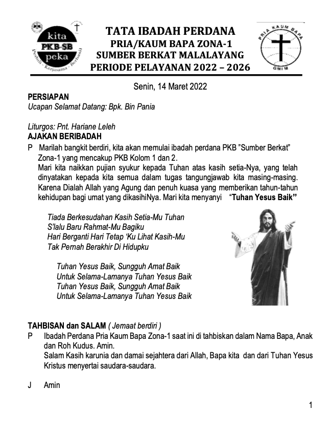 Tata Ibadah P/KB SB Zona 1 ( Kolom 1 & 2 )