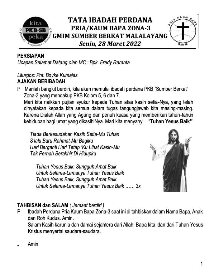 Tata Ibadah Tata Ibadah P/KB SB Zona 3 (Kolom 5,6&7)