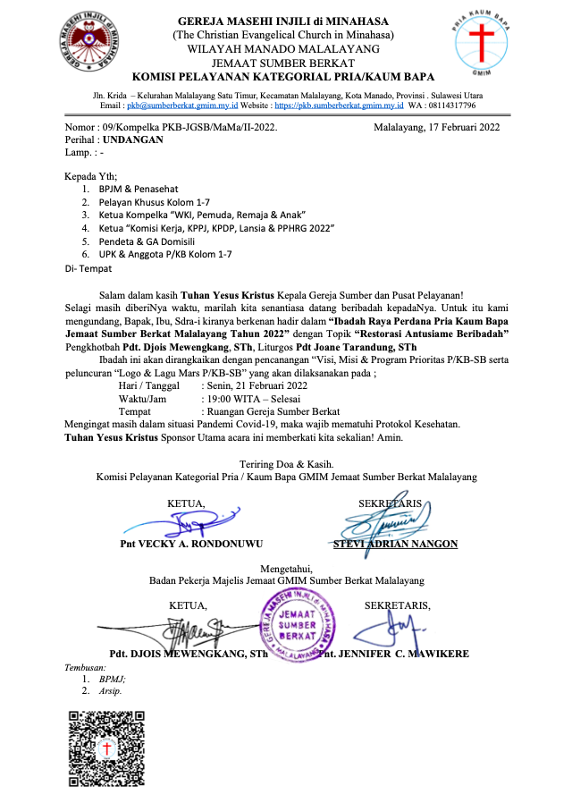 Undangan Ibadah Raya Perdana P/KB Jemaat GMIM Sumber Berkat